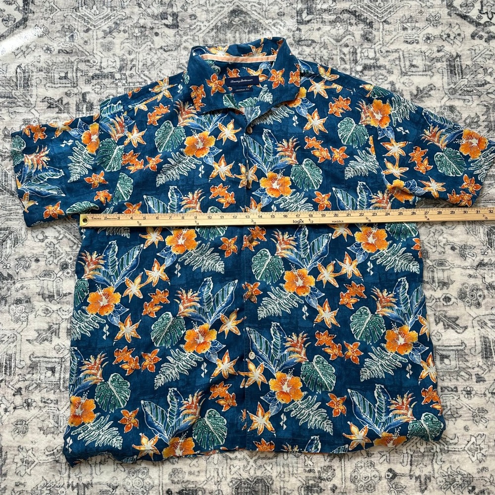 Tommy Bahama XXL Silk Shirt Mens Blue Orange Tropical Floral Hawaiian Shirt - Picture 7 of 8